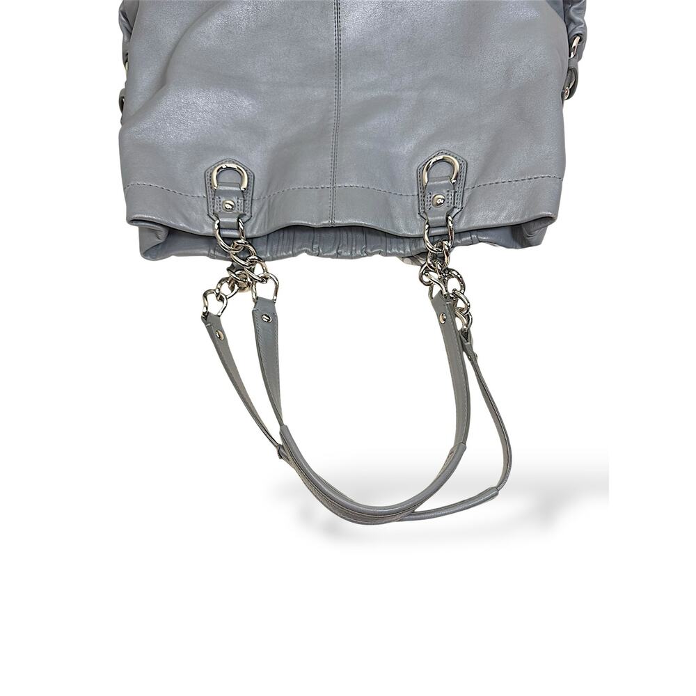 Coach Ashley Ruched Leather Satchel Gray Chain Shoulder Bag - Picture 10 of 15